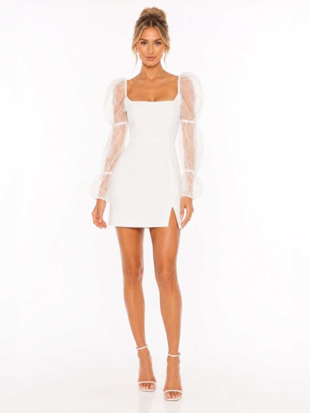 Park & Fifth White Organza Puff Sleeve Mini Dress NWT Small